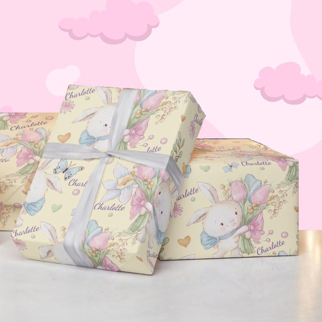 Papier Cadeau Bébé doux avec fleurs Personnaliser le nom (Créateur téléchargé)
