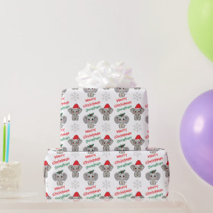 Papier Cadeau Bébé éléphant mignon chapeau de Père Noël Noël