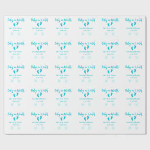 Papier Cadeau Bébé en hiver baby shower bleu bébé pieds snowflak