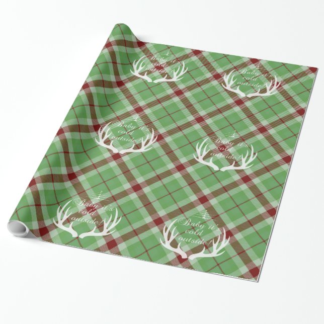 Papier Cadeau Bébé est froid dehors Script Vert Plaid Holiday (Déroulé)