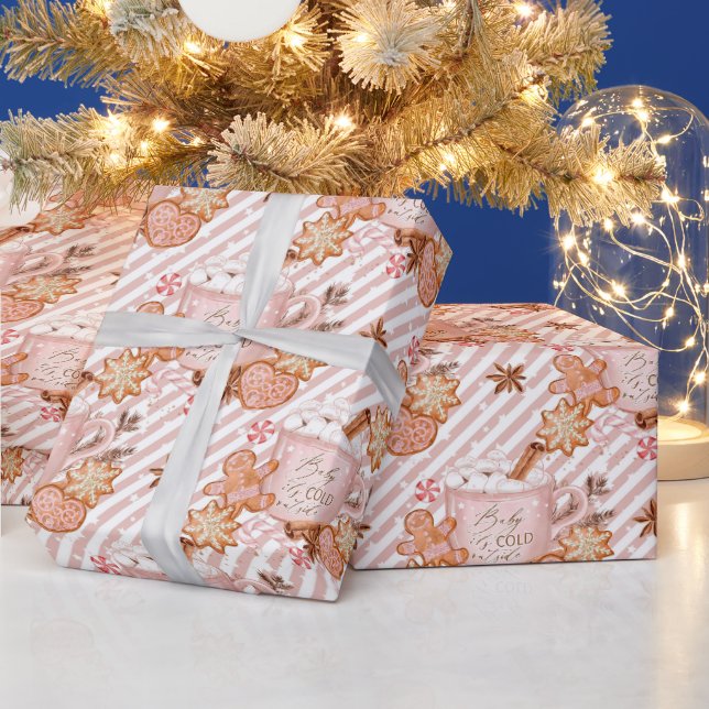 Papier Cadeau Bébé fait froid dehors avec des rayures (Vacances)