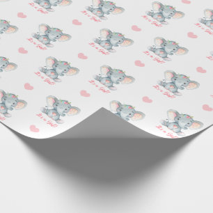 Papier Cadeau Bébé Fille enveloppant Papier rose Eléphant C'est