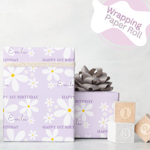 Papier Cadeau Bébé Fille Fleur de Marguerite (Violet)