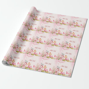 Papier Cadeau Bébé fille golf pour Baby Shower sur rose