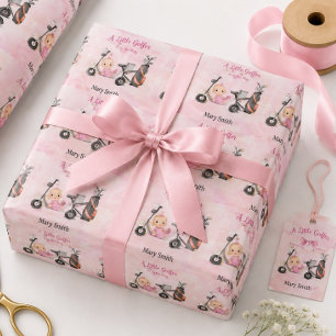 Papier Cadeau Bébé fille golf pour Baby Shower sur rose