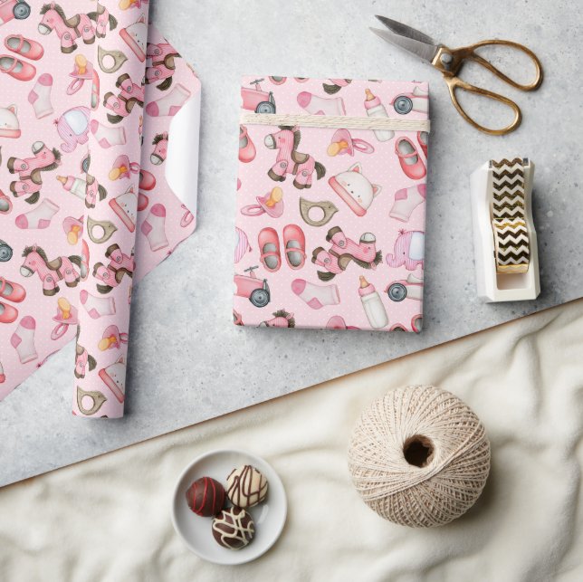 Papier Cadeau Bébé Fille Motif Vêtements Jouets Ba (Artisanat)