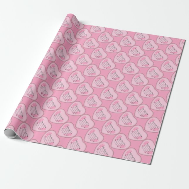 Papier Cadeau Bébé Filles naissance-empreinte Coeur (Déroulé)