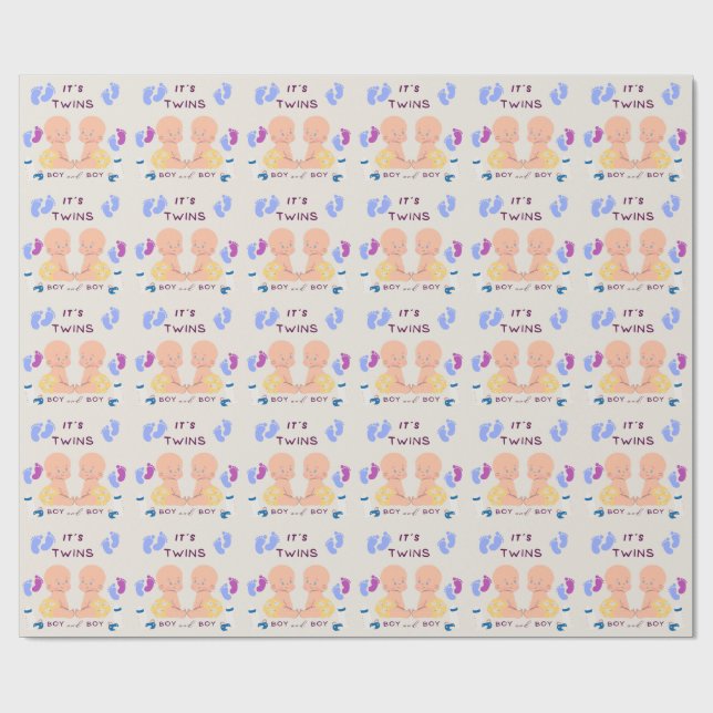 Papier Cadeau Bébé frères jumeaux (Plat)