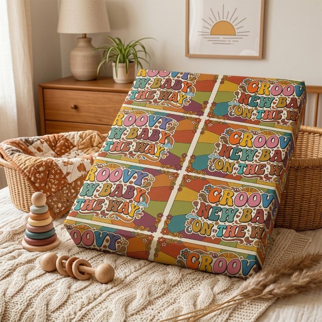 Papier Cadeau Bébé Groovy en Route Rétro Soleil  (Créateur téléchargé)