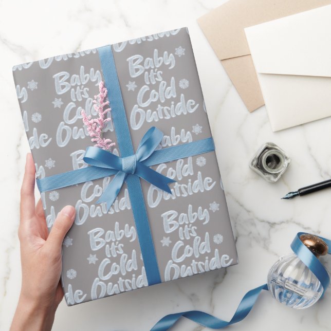 Papier Cadeau Bébé Il fait froid dehors congelé Noël Gris riche (Cadeaux)