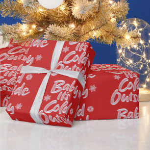 Papier Cadeau Bébé Il fait froid dehors Gelé Type Noël Rouge