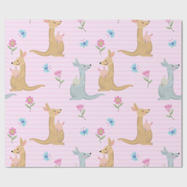 Papier Cadeau Bébé kangourou garçon et fille (Plat)
