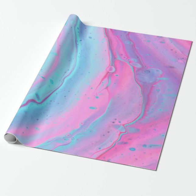 Papier Cadeau Bébé mélange de peinture pastel bleu et rose (Déroulé)