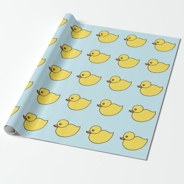 Papier Cadeau Bébé mignon Canards Jaunes Ducky Duckie Papier d'e (Déroulé)
