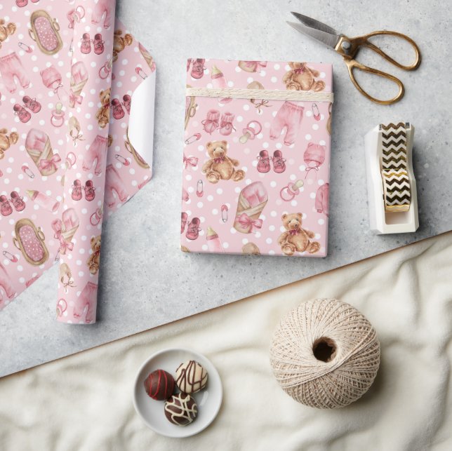 Papier Cadeau Bébé mignon fille Baby shower Nounours vêtements (Artisanat)