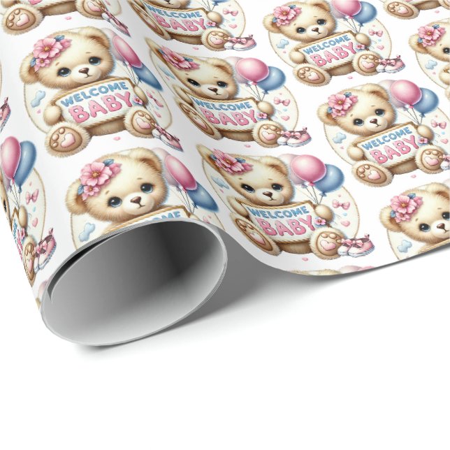 Papier Cadeau Bébé mignon filles accueil bébé (Coin rond)