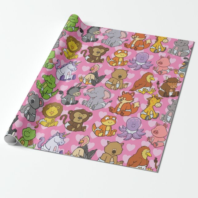 Papier Cadeau Bébé mignon personnalisable animal (Déroulé)