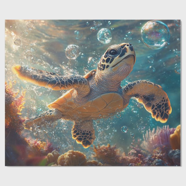 Papier Cadeau Bébé mignon tortue de mer avec bulles Découpage (Plat)