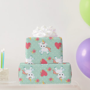 Papier Cadeau Bébé mignon Unicorn Polka Motif Anniversaire