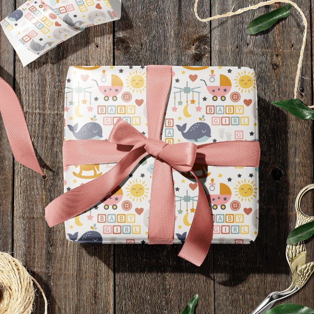 Papier Cadeau Bébé mignonne fille Motif rose avec Baby shower de (Créateur téléchargé)