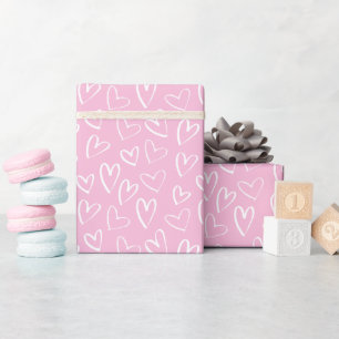 Papier Cadeau Bébé motif de coeur rose et blanc