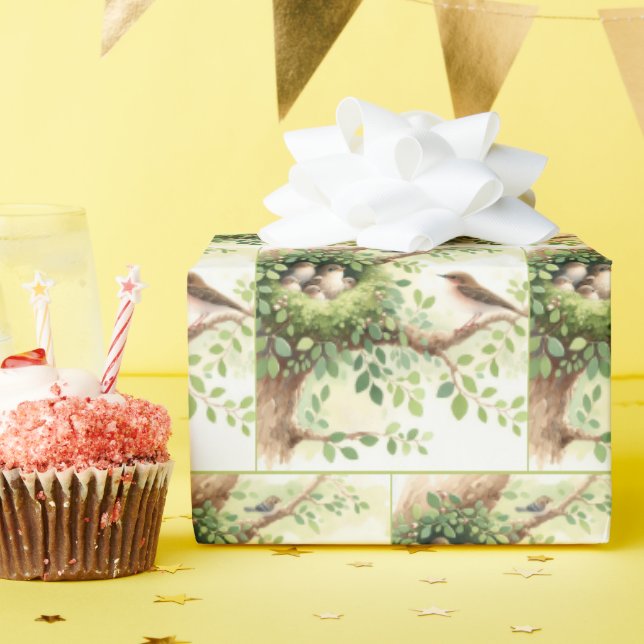 Papier Cadeau Bébé Oiseaux En Nid (Fête d'anniversaire)