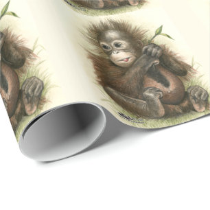 Papier Cadeau Bébé orang-outan avec des feuilles