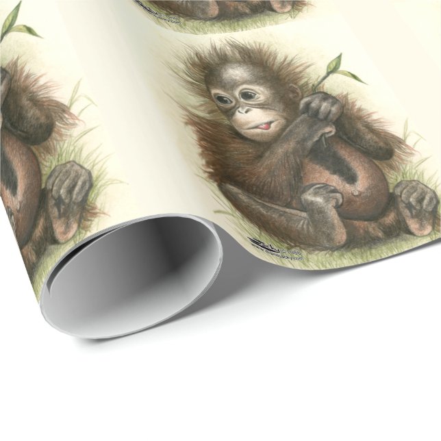 Papier Cadeau Bébé orang-outan avec des feuilles (Coin rond)