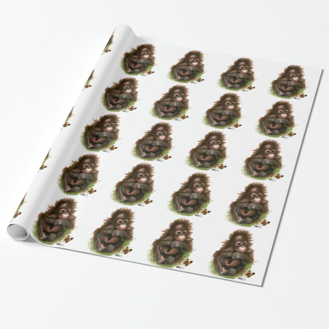 Papier Cadeau Bébé orang-outan et papillon (Déroulé)