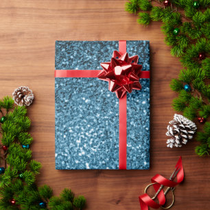 Papier Cadeau Bébé paillettes scintillantes bleu clair faux