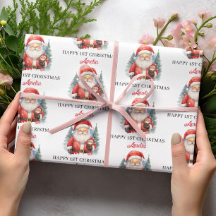 Papier Cadeau Bébé Père Noël Joyeux 1er Noël Nom Personnalisé