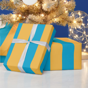Papier Cadeau Bébé personnalisé Bleu et Jaune en bandes vertical