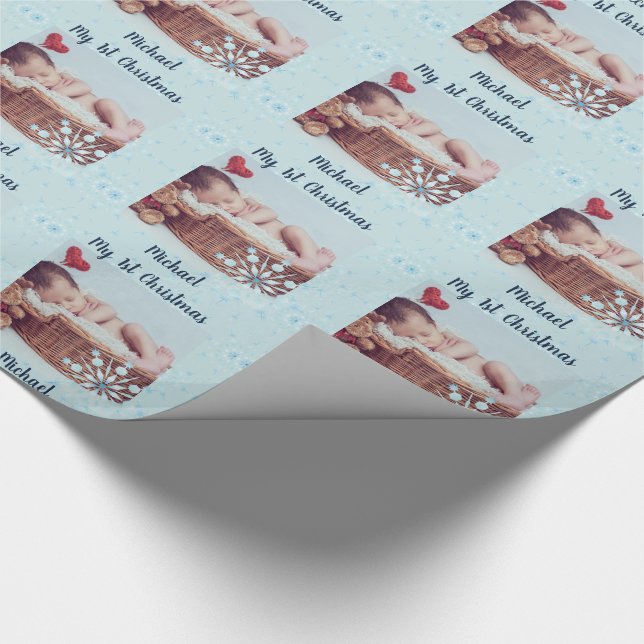 Papier Cadeau Bébé PHOTO Cadeau - 1er Noël Snowflakes (Coin)