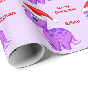 Papier Cadeau Bébé pourpre mignon Dinosour avec le casquette de