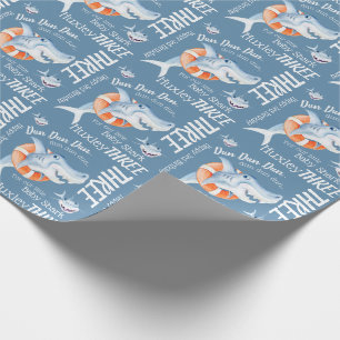 Papier Cadeau Bébé requin art de l'aquarelle personnalisé de 3e