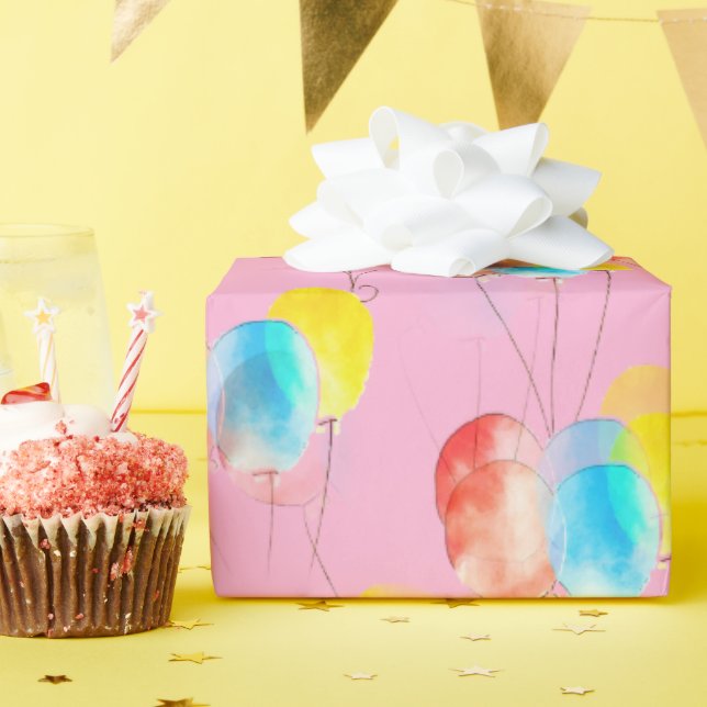Papier Cadeau Bébé rose Aquarelle Balloon Motif Fille Anniversai (Fête d'anniversaire)