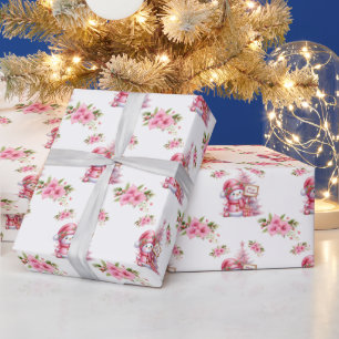 Papier Cadeau Bébé rose et fleurs roses