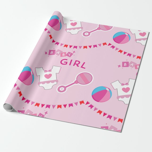 Papier Cadeau Bébé rose fille (Déroulé)