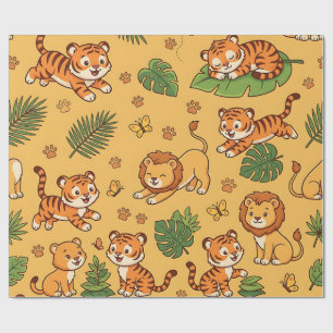 Papier cadeau bébé tigre & lion Safari Jungle
