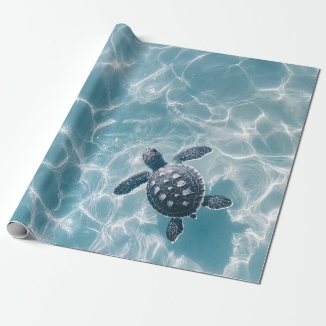 Papier Cadeau Bébé tortue de mer dans la dédécoupage d'eau clair (Déroulé)