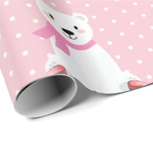 Papier Cadeau Bébée d'hiver de l'Ours polaire tendre rose