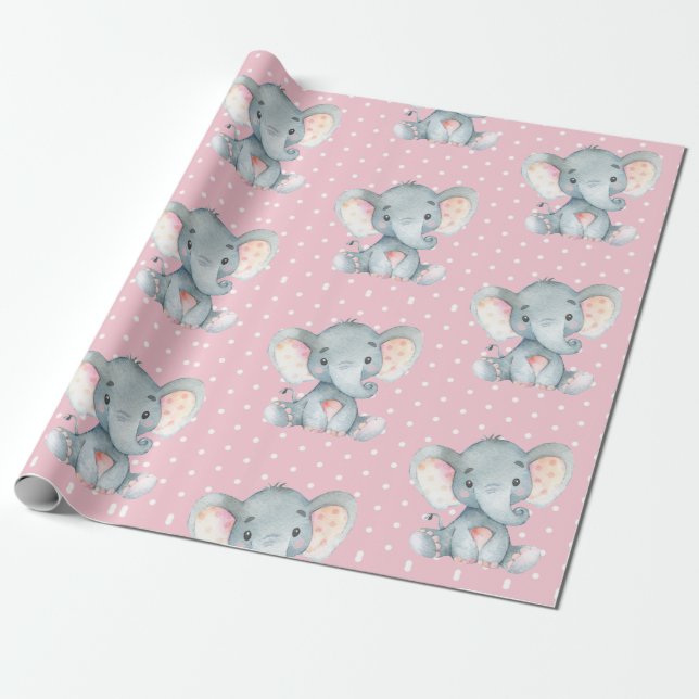 Papier Cadeau Bébée mignonne rose et gris (Déroulé)