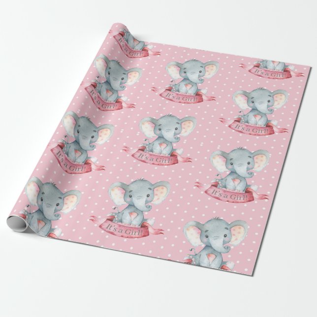 Papier Cadeau Bébée mignonne rose et gris (Déroulé)