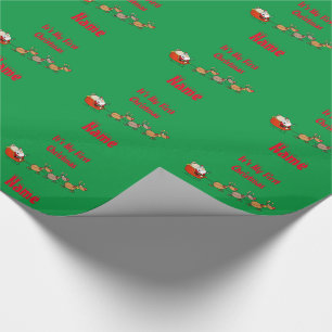 Papier Cadeau Bébés 1er Noël drôle Vert brillant