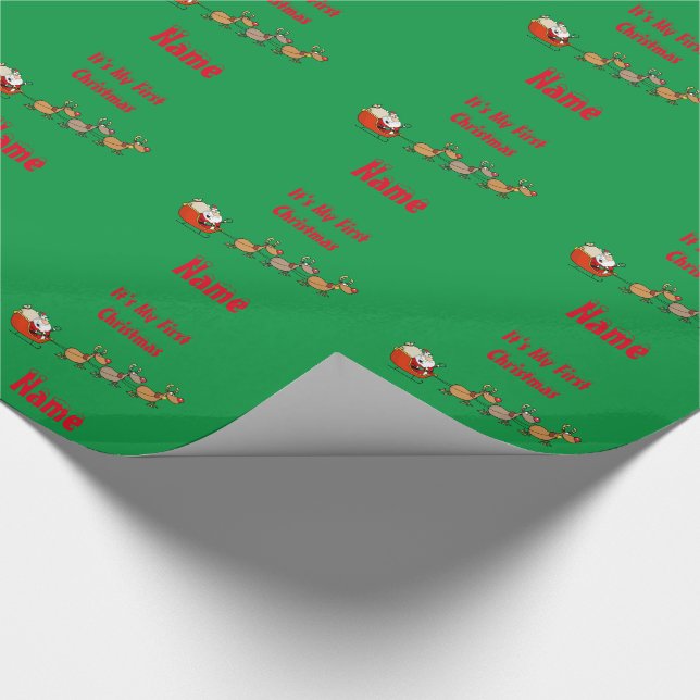 Papier Cadeau Bébés 1er Noël drôle Vert brillant (Coin)