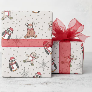Papier Cadeau Bébés doux premiers animaux d'hiver de Noël