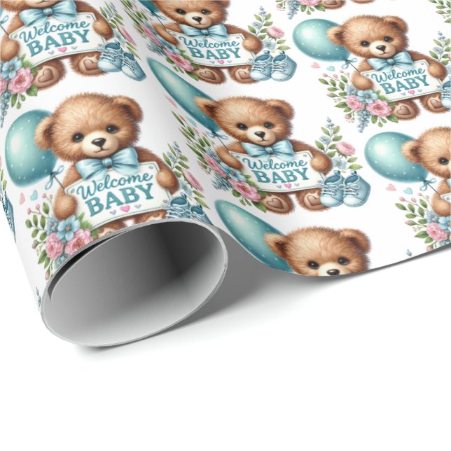 Papier Cadeau Bébés mignons garçons accueillent bébé (Coin rond)