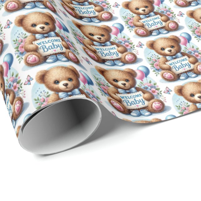 Papier Cadeau Bébés mignons garçons accueillent bébé (Coin rond)