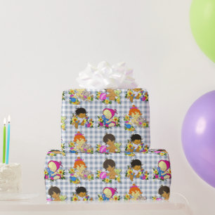 Papier Cadeau Bébés mignons Retro coloré bleu plaid