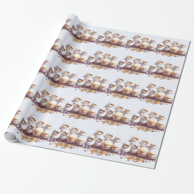 Papier Cadeau Bébés poussins éleveur de poulets  (Déroulé)
